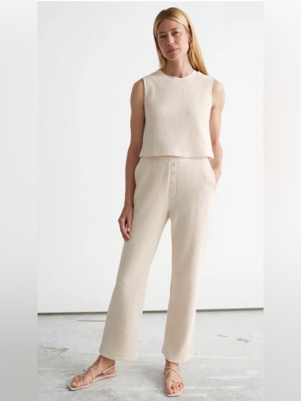 & Other Stories Cream Ribbed Wide-Leg Knit Set